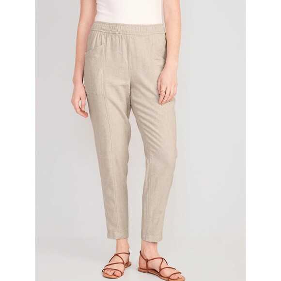 Old Navy Pants - Old Navy Cropped Linen-Blend Tapered Pants Womens L Natural Beige Pull On NEW